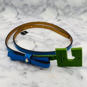 Kate Spade Patent Leather Bow Belt Riverside Blue, Size XL, 44in Waist Belt-NEW